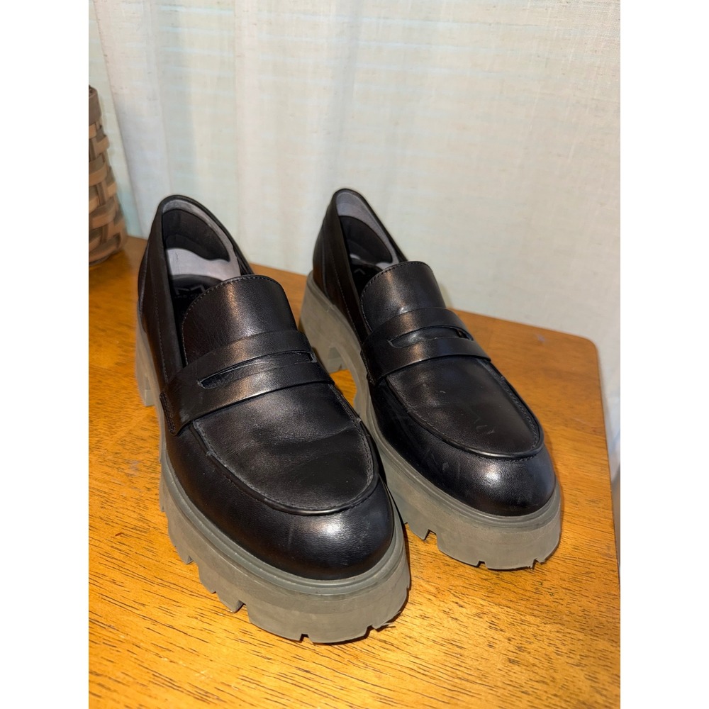 Marc Fisher LTD Latika Lug Sole Loafer Blackโ Leather Platform Penny Loafers 8M